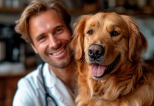 perro junto a veterinario