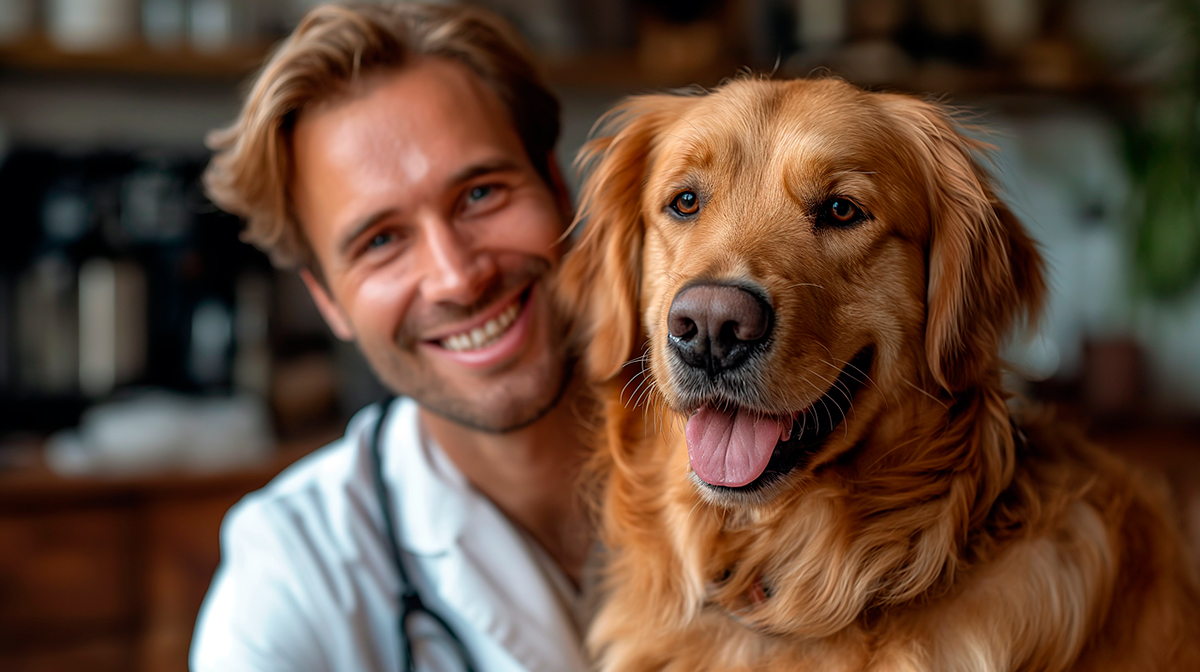 perro junto a veterinario